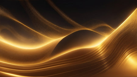 golden wave on black backgroundの素材