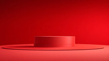Red podium on a red background. 3d rendering. minimal conceptの素材