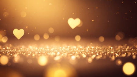 Valentine's day abstract golden hearts background with bokeh defocused lightsの素材
