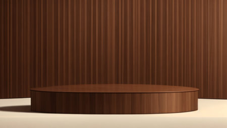 brown wood podium for product display in studio background, blur focus, 3d renderの素材