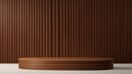 brown podium on a background of brown wooden, 3d renderの素材