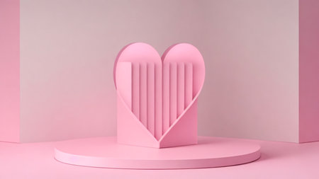 pink heart on podium for product display and advertising, 3d renderの素材