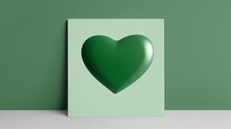 Green heart in a frame on a green background. 3d renderingの素材