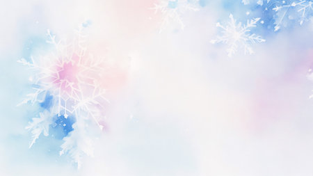 Winter background with snowflakes and bokeh lights. Watercolor illustration.の素材