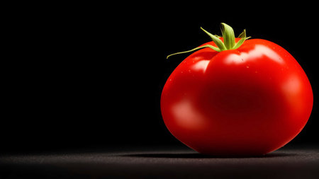 tomato with black background, low light, close up, studio photography, space for textの素材