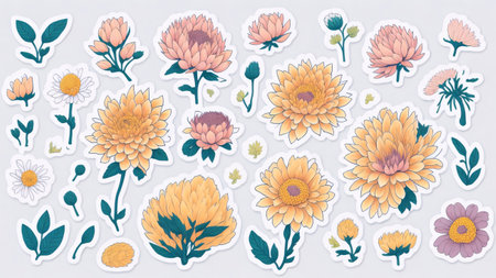 Flower sticker set. Vector illustration. Floral design elements.の素材