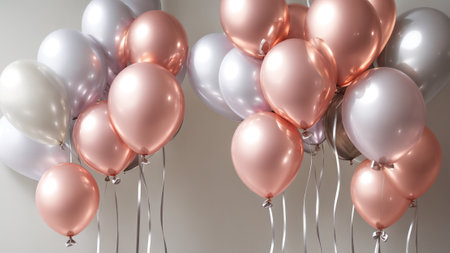 Rose gold, silver balloons and dark background events wedding sale happy atmosphereの素材