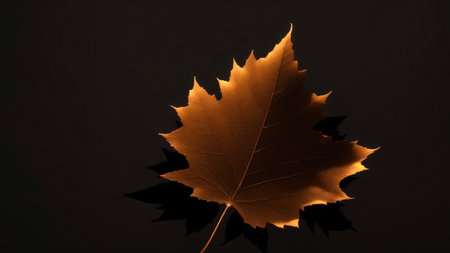 Autumn maple leaf on a dark background. Copy space.の素材