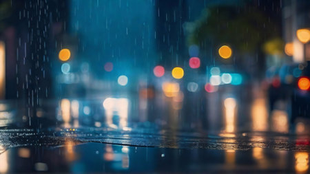 Rainy day in the city, blurred bokeh backgroundの素材