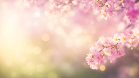 Cherry blossom sakura spring flowers background with bokeh, copy spaceの素材