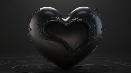 Black heart in water on black background. 3D illustration. 3D render. evil ambition bad conceptの素材