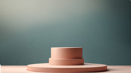3d render of pink podium for product presentation. gradient green backgroundの素材