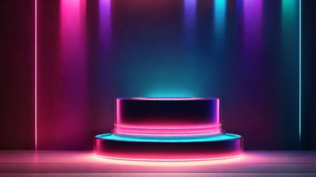 pink blue neonlits with gradient Geometric background concept for Circle podiumの素材