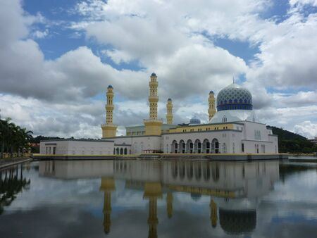 Mosque Masjid Bandaraya in Kota Kinabalu at the lake sideの写真素材