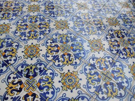 Old and colorful floral wall tiles, Textureの写真素材