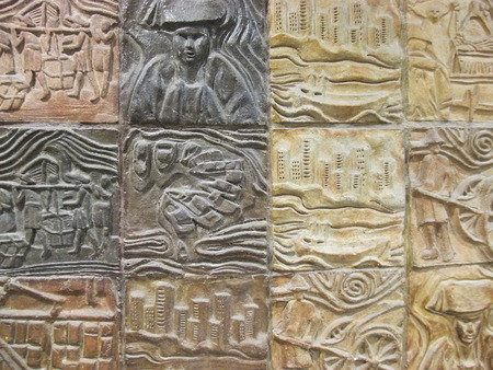 Stone craving  art wall tile texture backgroundの写真素材