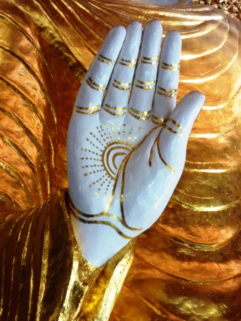 Palm of Buddha statues in the Dhammikarama Burmese Buddhist Temple, Penang, Malaysiaの写真素材