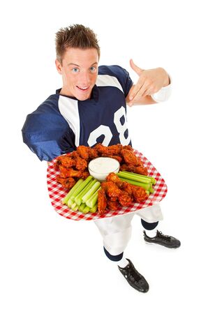 Caucasian American football player, in uniform, isolated on white, with various related props.の写真素材