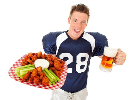 Caucasian American football player, in uniform, isolated on white, with various related props.の写真素材