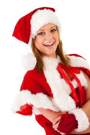 Caucasian female dressed in a cute Santa elf outfit.の写真素材