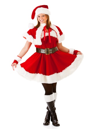 Caucasian female dressed in a cute Santa elf outfit.の写真素材