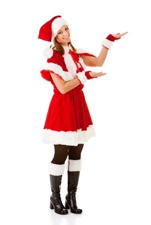 Caucasian female dressed in a cute Santa elf outfit.の写真素材