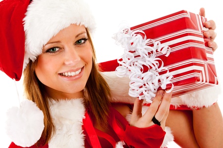 Caucasian female dressed in a cute Santa elf outfit.の写真素材