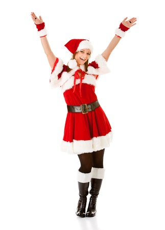 Caucasian female dressed in a cute Santa elf outfit.の写真素材