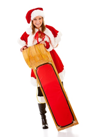 Caucasian female dressed in a cute Santa elf outfit.の写真素材
