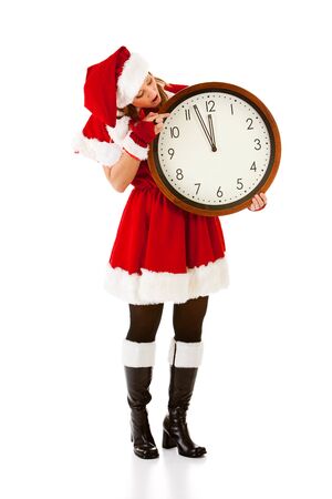 Caucasian female dressed in a cute Santa elf outfit.の写真素材