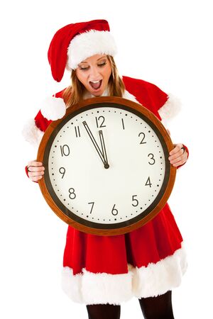 Caucasian female dressed in a cute Santa elf outfit.の写真素材