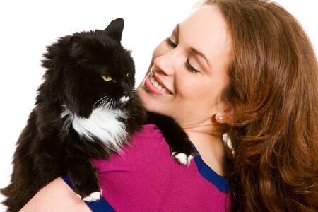 Series set in a Veterinarian's office, with a dog, cat, rabbit and a Caucasian veterinarian and customer.の写真素材