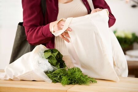 Reusable: Removing Food From Reusable Fabric Bagsの写真素材