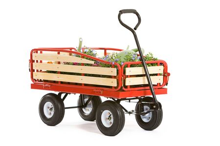 Garden: Wagon Full of Spring Gardening Suppliesの写真素材