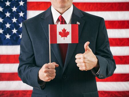 Politician: Giving The Canadian Flag A Thumbs Upの写真素材
