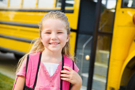 School Bus: Cute Schoolgirl By Bus