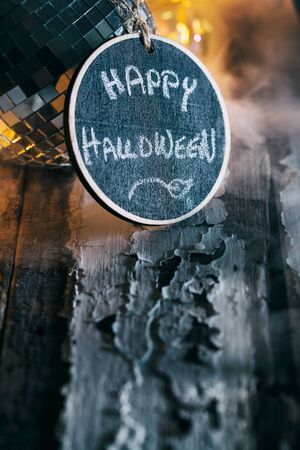 Halloween: Chalkboard Message Says Happy Halloweenの写真素材