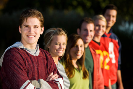 Football: Friends Ready to Play Football in Parkの写真素材