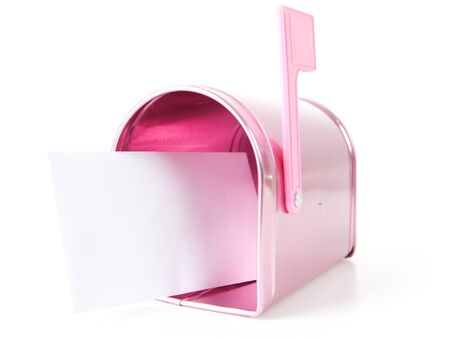 A pink Valentine holiday mailbox with various decorations.の写真素材