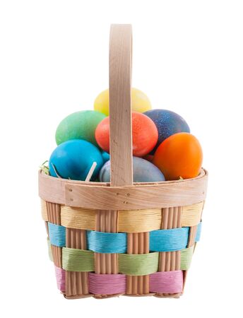 Easter: Easter Basket Full Of Colorful Dyed Eggsの写真素材