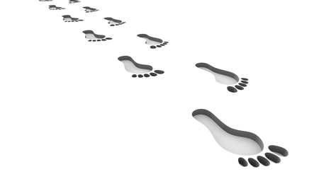 One of a series of 3d computer graphic renders.  Footprints cut out of the ground.の写真素材
