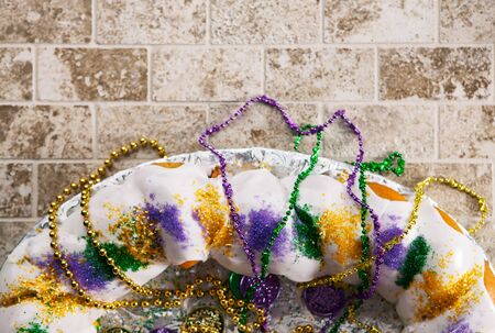 Series for the celebration of Mardi Gras, including Hurricane drinks, a King Cake, masks and trinkets.の写真素材