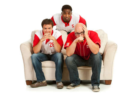 Isolated on white, extensive series of sports fans, male and female, watching and celebrating American baseballの写真素材