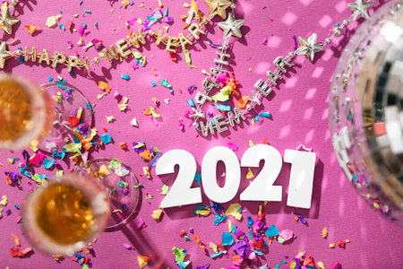 Extensive series celebrating the new year with bright colors and confetti.の写真素材
