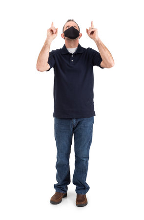 Adult male wearing a face mask during the Covid pandemic, isolated on white.の写真素材