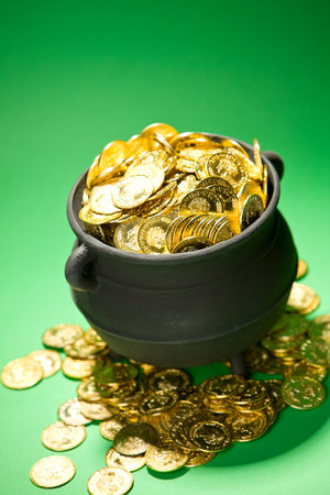 Series with a cauldron holding riches.  Good for St. Patrick's Day holiday or other money related concepts.の写真素材