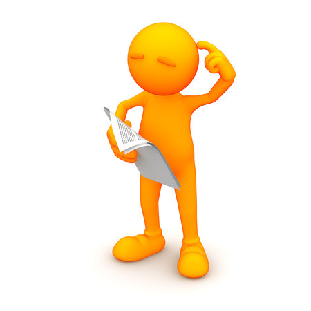 An extensive series of a 3d orange man, with a variety of props in all kinds of poses.  Good for uses where a specific person would not work.の写真素材