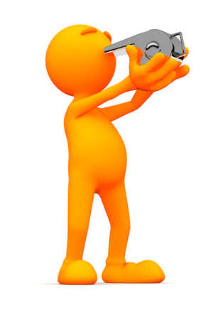 An extensive series of a 3d orange man, with a variety of props in all kinds of poses.  Good for uses where a specific person would not work.の写真素材