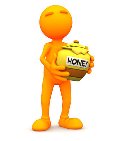 3d Orange character holding honey pot.の写真素材
