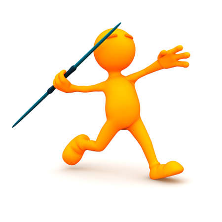 An extensive series of a 3d orange man, with a variety of props in all kinds of poses.  Good for uses where a specific person would not work.の写真素材
